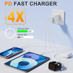 EU/UK/US/AU Plug Multi-Port USB-C/USB-A Wall Charger with Type C Cable, 40W Dual PD Fast Charging Block Mobile Phone Adapter Car Mobile World