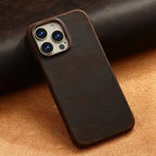 for Magsafe Case for iPhone 15 16 17 Pro Max Air Retro Luxury Full Grain Cowhide Genuine Oiled PULL-UP Leather Magnetic Cover