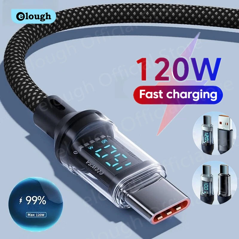Digital Display USB A Type C To Type C Cable 120W Super Fast Charging Cable For iPhone Xiaomi Data Cord Phone Charging USBC Line