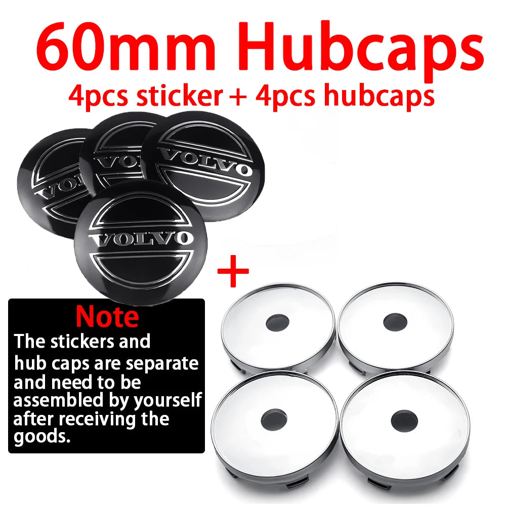 AA-4pcs 56/60mm Car Wheel Center Covers Hub Caps Replacement Emblem Volvo Rdesign T6 AWD C30 C70 S40 S60 S70 S80 S90 V50 V40 T6