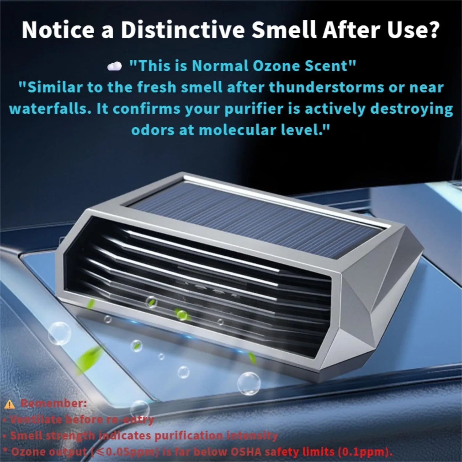 Solar-Powered Car Air Purifier with USB Charging & Ozone Odor Elimination - Portable HEPA Filter-Free Ionizer for Pet Odors, VOC CM World