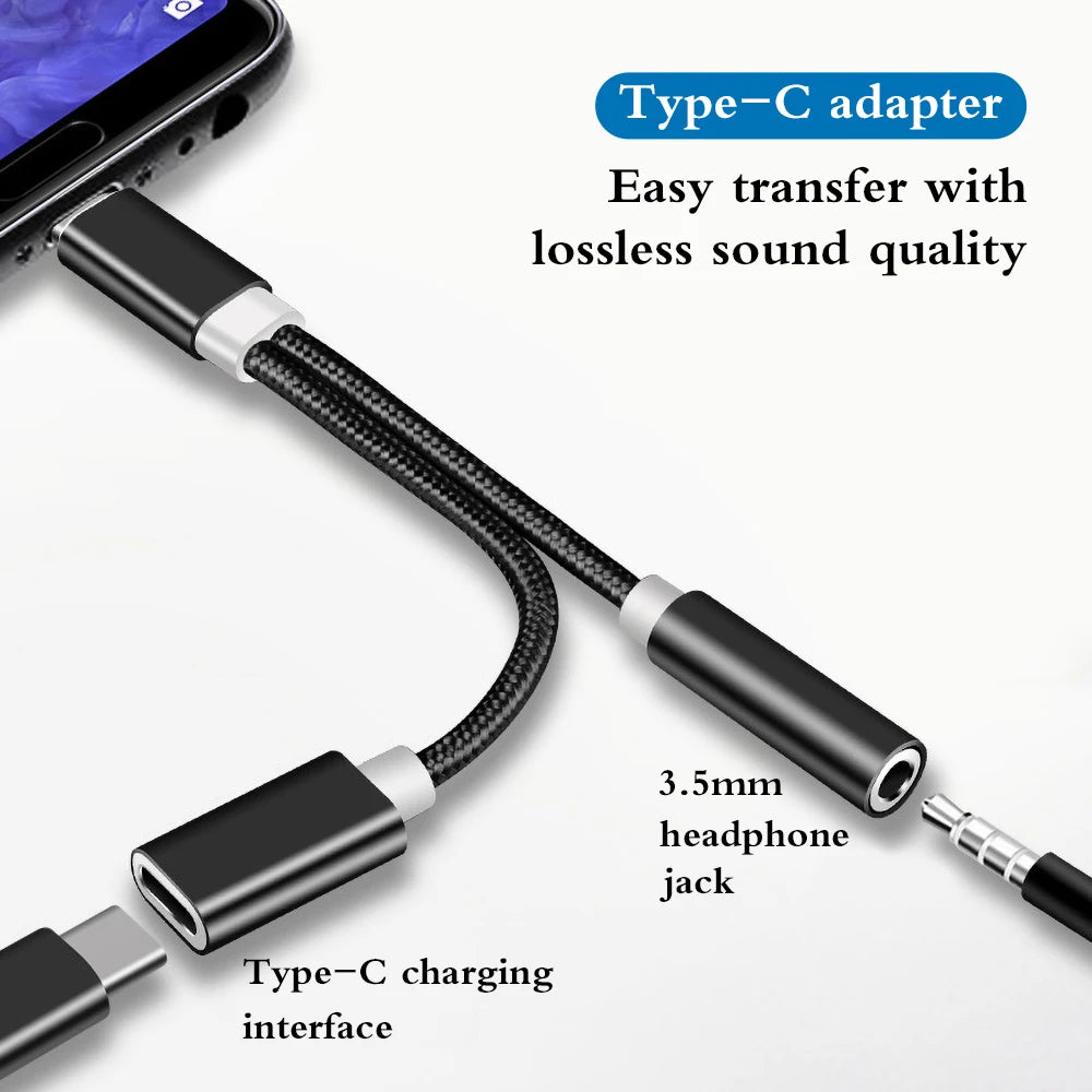 2 In 1 USB C To 3.5mm Headphone And Charger Adapter USB C PD 3.0 Port To Aux Audio Jack With PD Fast Charging Dongle Cable Cord Car Mobile World