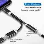 2 In 1 USB C To 3.5mm Headphone And Charger Adapter USB C PD 3.0 Port To Aux Audio Jack With PD Fast Charging Dongle Cable Cord Car Mobile World