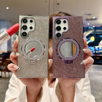 Glitter Stand Mirror Magnetic Cover For Samsung Galaxy S26 S25 Plus S22 S23 S24 Ultra Plating Folding Bracket Diamond Phone Case