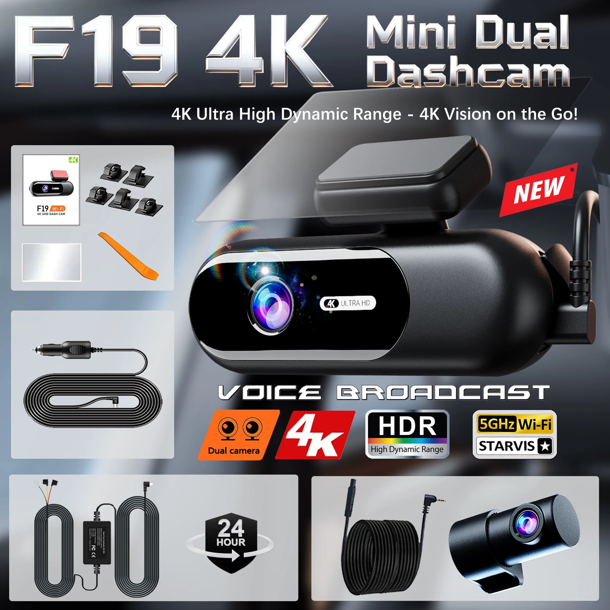 Dash Cam for Cars 4K UHD Recording Front Rear Car Camera HDR Night Vision Recorder Built in Wi-Fi 24H Parking Mode APP Monitor Car Mobile World