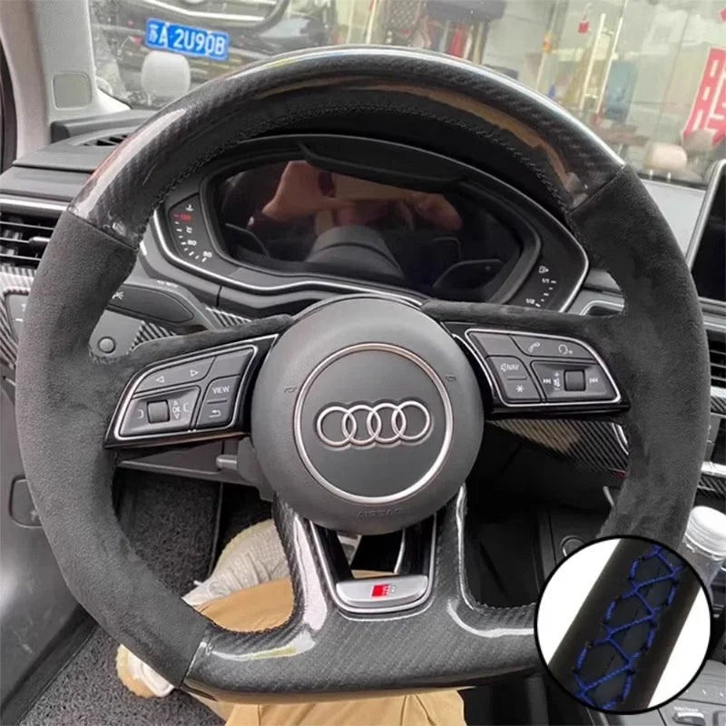 DIY Car Steering Wheel Cover Suede Carbon Fiber Leather For Audi A1 8X A2 A3 Q3 Q5 Q2 A4 A5 A6 Avant Car Interior Accessories CM World