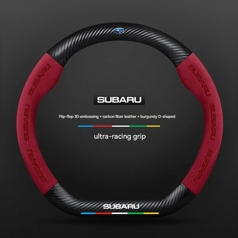 For Subaru Outback Brz Wrx Xv Ascent Forester Impreza Legacy Car Suede Carbon Fiber Leather Steering Wheel Cover Accessories CM World