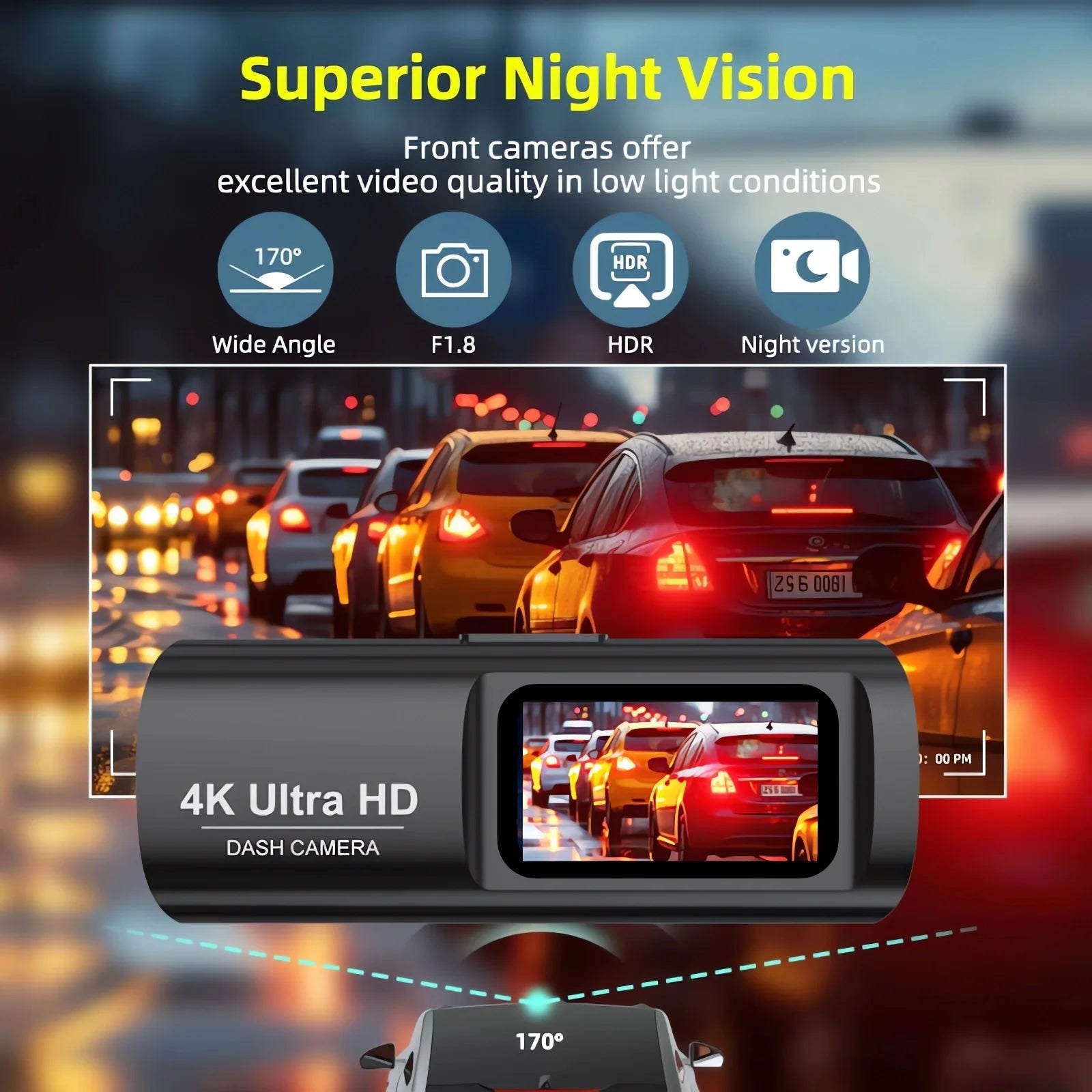 Dash Cam 4K 3840*2160P WIFI Car DVR Front and Rear Dual Lens Auto Car Camera With Night Vision Dashcam 24H Parking Monitor Car Mobile World