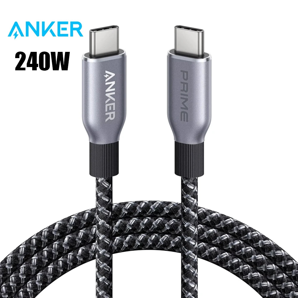 Anker Prime 240W 3ft USB C to USB C Cable Fast Charging Upcycled Braided Nylon with 100-Year Bend Durability PD fast charging