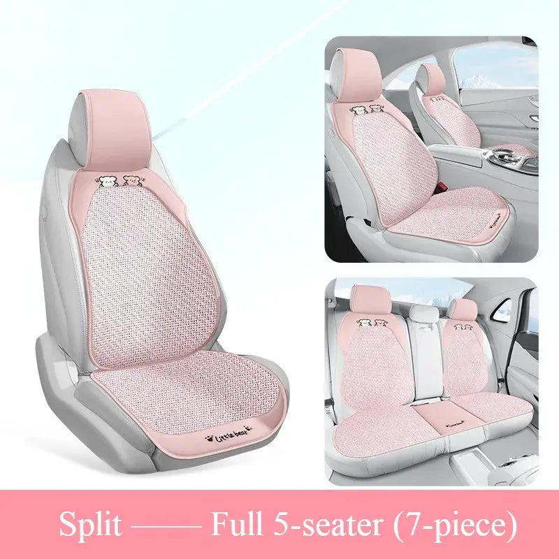 Breathable summer car seat cover - cool ice rattan weave, PU leather trim, lovely embroidery, suitable for split seats Car Mobile World