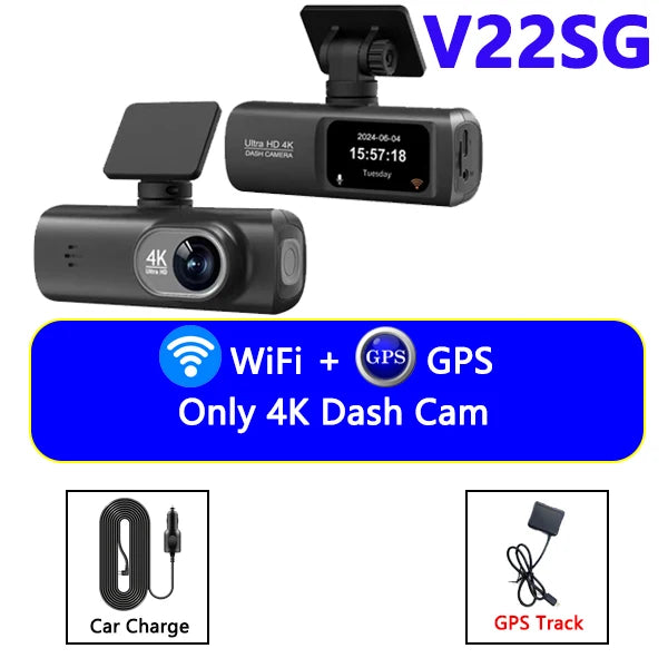 4K UHD Dash Cam Dual Lens Recording Car Camera DVR Night Vision Video Recorder Support GPS Wi-Fi Room Black Box Rear View Camera
