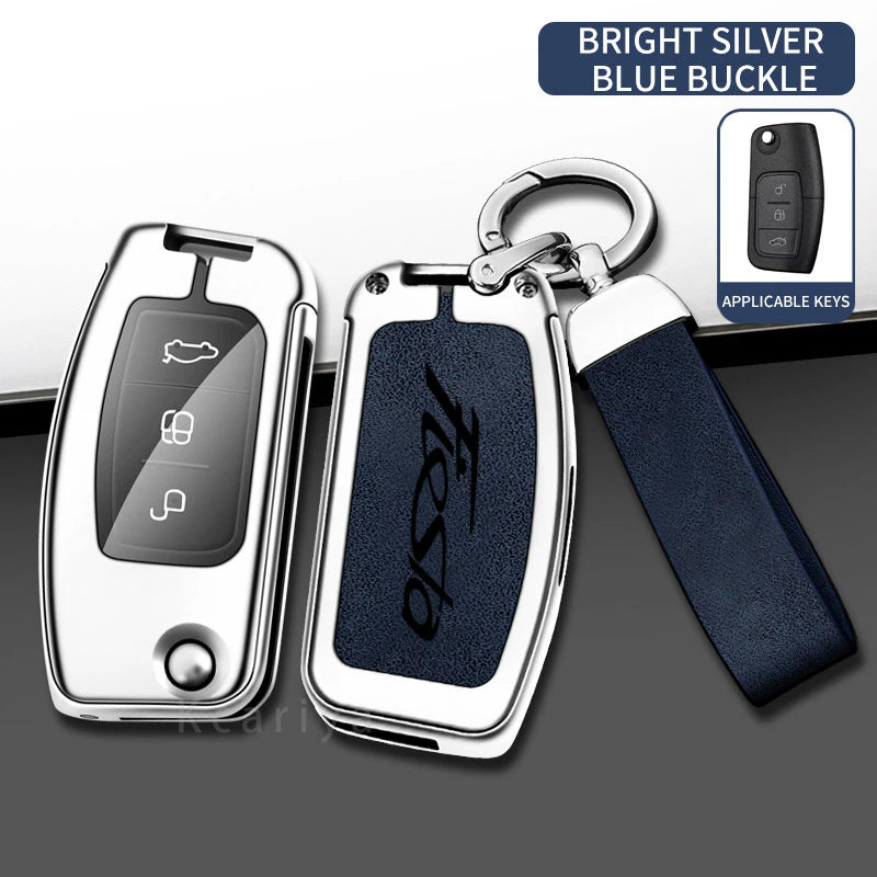 New Auto TPU Zinc Alloy Key Case Bag For Ford Fiesta Logo Car Key Chain Car Metal Key Shell Car Interior Decoration Accessories CM World
