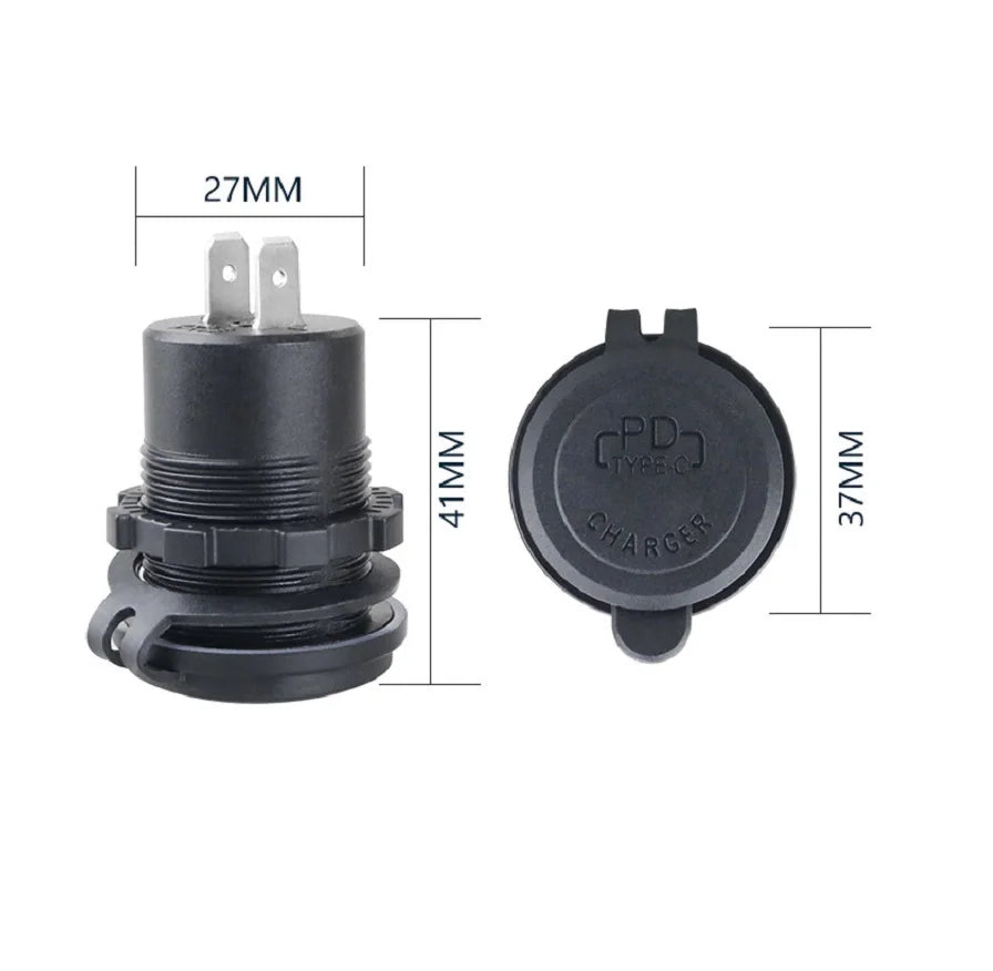 12-24V Quick Charge Dual PD Type C USB Charger Socket Car USB C Power Waterproof Charge Socket for Car Boat Motorcycle