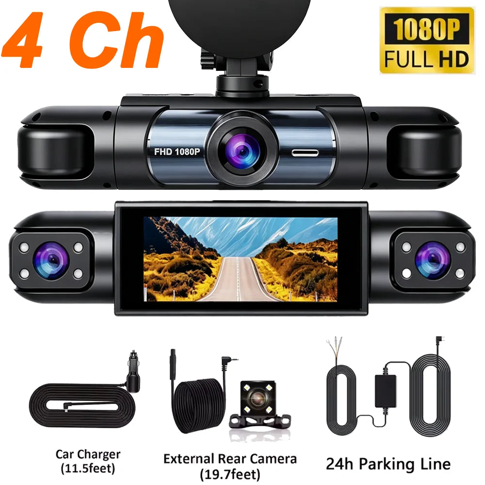 3/4CH 1080P HD  Dash Cam Car DVR Black Box Wide-Angle Lens Front Rear Inside Left Right Parking Mode Loop Recording Car Camera