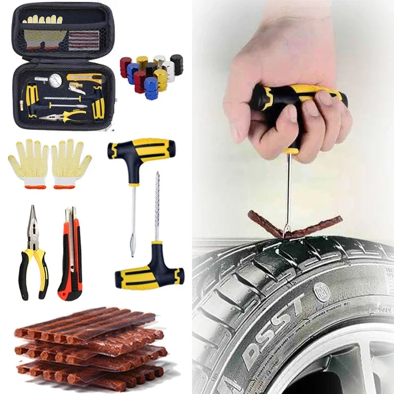 Car Tire Repair Kit Studding Tool with Rubber Strips Tool Puncture Plug Tool Set Glue Free Auto Motorcycle Repair Tire Film Nail CM World