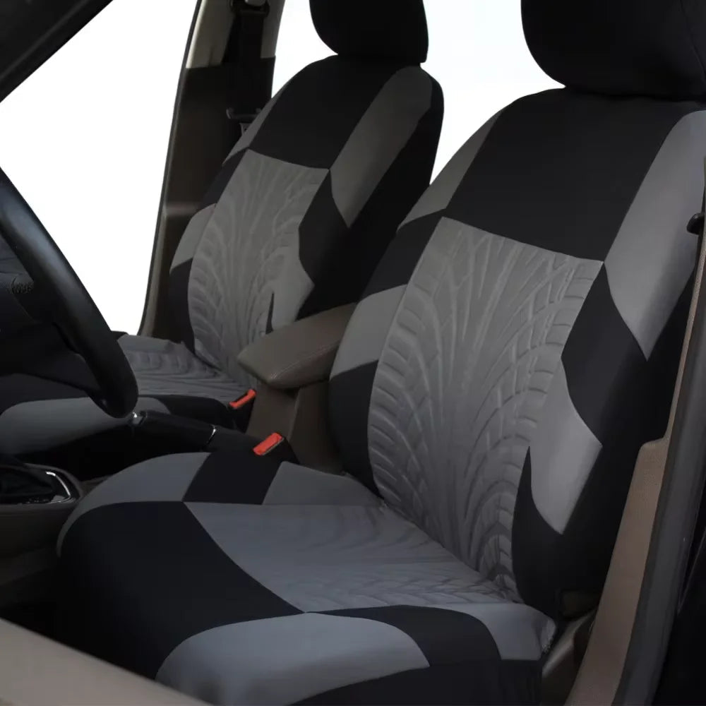 Fashion Front Car Seat Covers Car Accessories Tire Track Embossed Styling Durable Comfortable Fabric Universal Fit For Most Car Car Mobile World