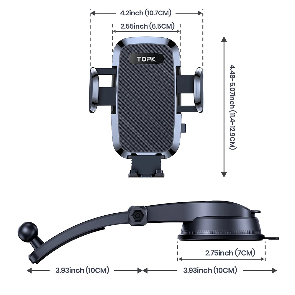 TOPK Car Phone Holder Mount , Upgraded Handsfree Stand, Phone Holder for Car Dashboard, Compatible with iPhone Samsung Android