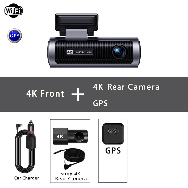Dual Lens 4K+4K Dash Cam Recording Car Camera DVR Night Vision Video Recorder Built-In 5G Wi-Fi Support GPS Dashcam 24H Parking