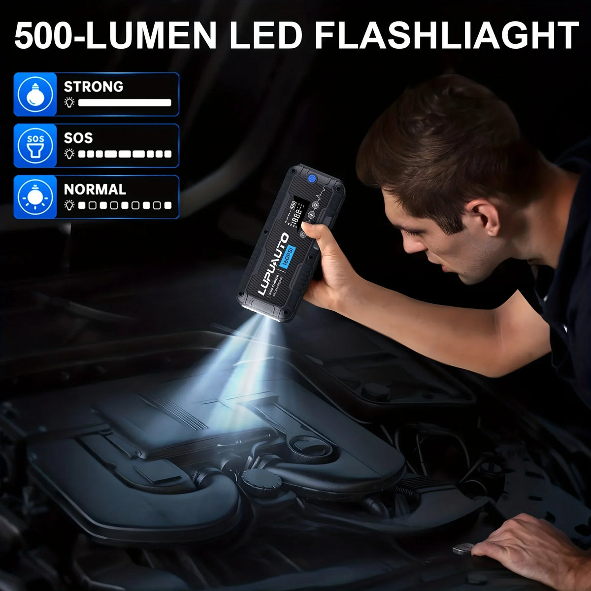 7000A Car Jump Starter With Air Compressor Booster Tyre Inflator Portable Car Battery Power Bank LED Flashlight Smart Cable