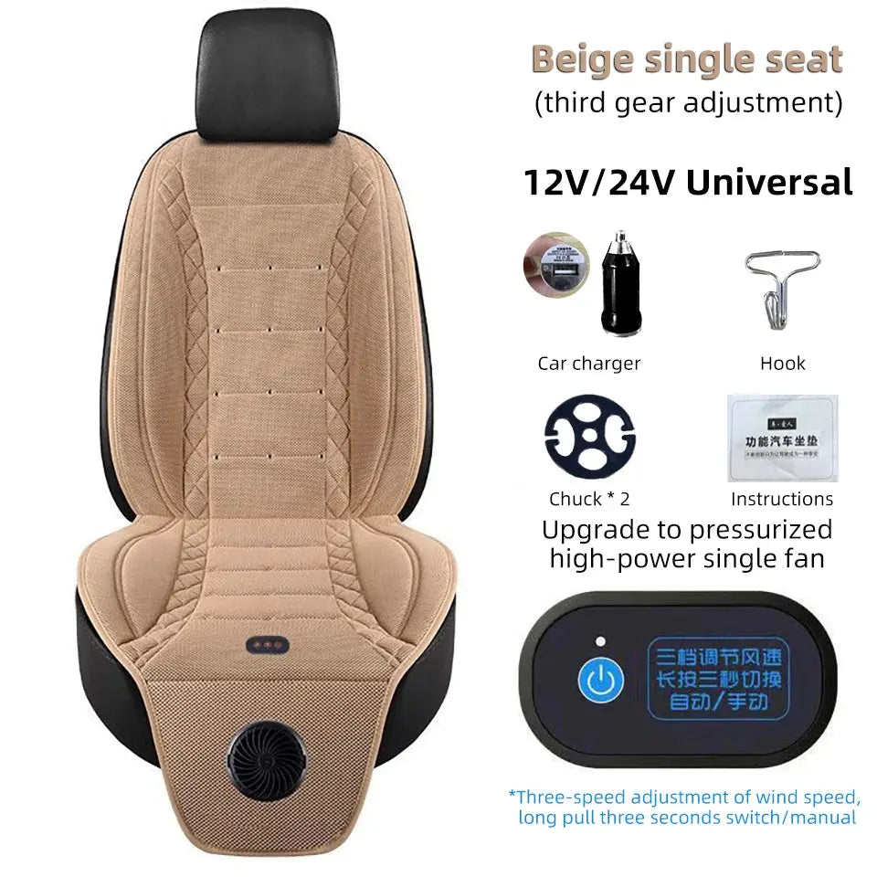 Universal Car Summer Cool Air Seat Cushion 12V/24V USB Charging Breathable Car Seat Cover With Fan Multi-color 3-SpeedAdjustment Car Mobile World