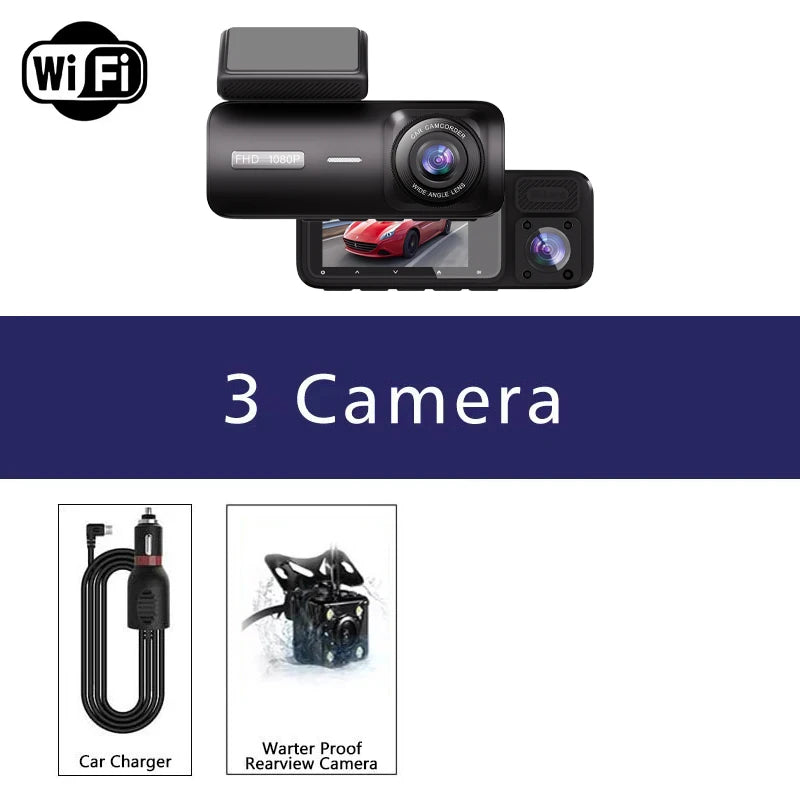 3 Channel WiFi Car DVR Three Way Dash Cam Inside Vehicle Camera DVRs Recorder FHD 1080P Video Mini Registrator Dashcam Camcord