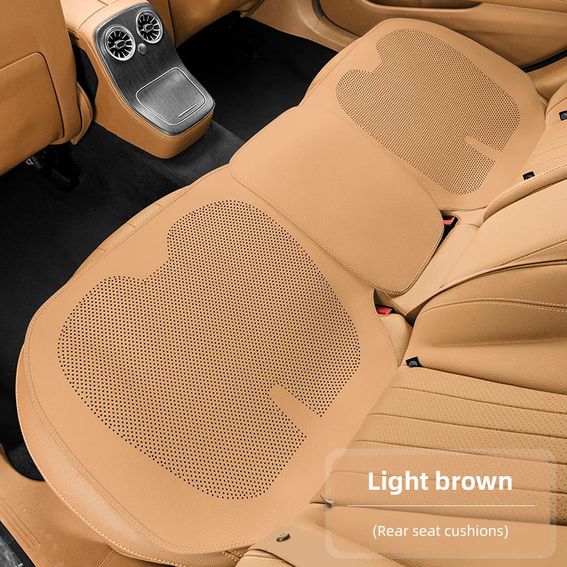 Four-Season Universal Car Seat Cushion Pu Leather Protective Pad Perforated Breathable Integrated Half-Cover Front and Rear Seat Cover Car Interior Accessories Black Red Mocha Brown Orange CM World