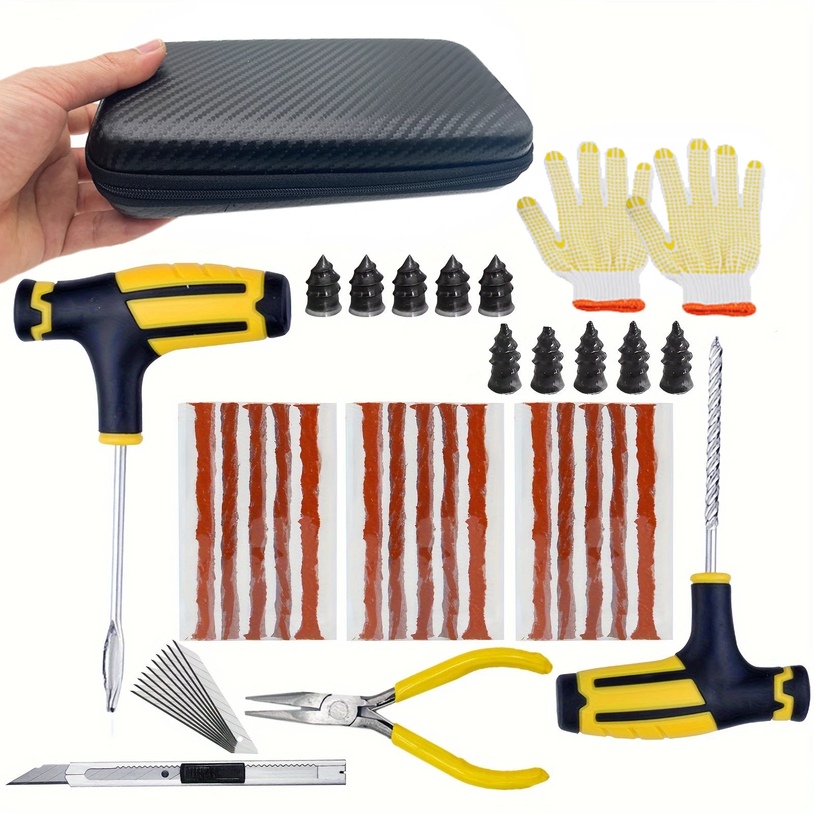 ZFOUEK Car Tire Repair Kit Puncture Plug Tools Tyre Puncture Emergency for Tire Strips Stirring Glue Repair Tool Kit CM World
