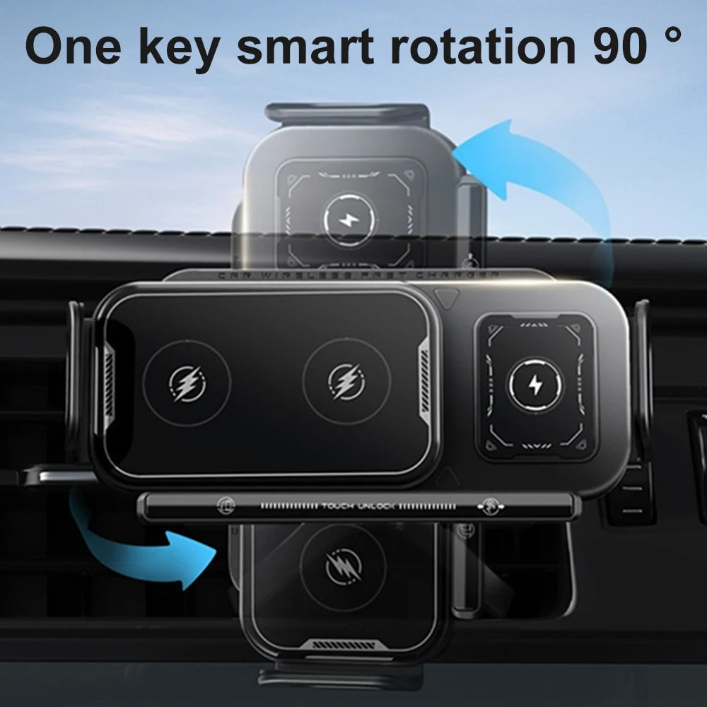 Car Wireless Charger Dual Coil Fold Screen Car Fast Charging Stand for Samsung Galaxy Z Fold 6 Flip 3 Air Vent Car Phone Holder CM World