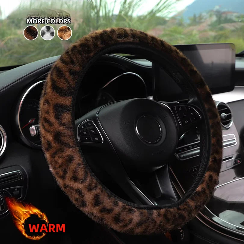 Leopard print simulation winter plush without inner ring car without inner ring steering wheel cover steam interior supplies