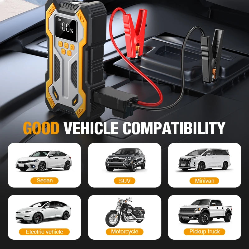 7000A Jump Starter with Air Compressor Portable Car Battery Booster (9.0 Gas/6.5L Diesel) with 160PSI Auto-Shutoff Tire Inflator