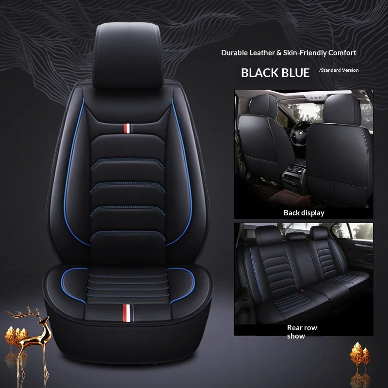Five-seat car seat covers with dual-tone trim, luxury leather upholstery, fits most vehicles CM World