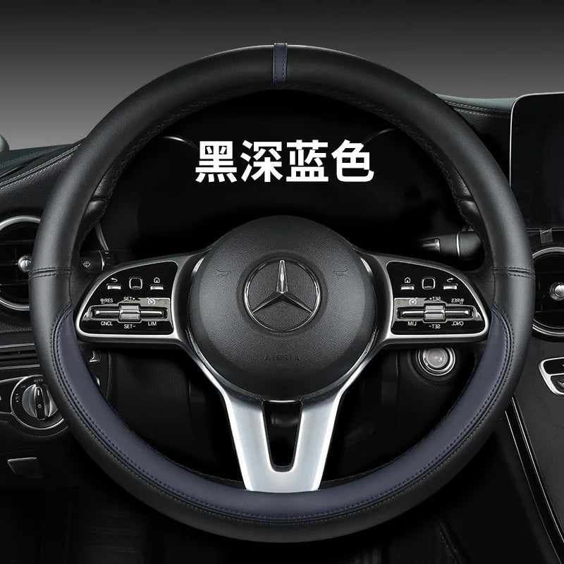 All-Nappa Leather Steering Wheel Cover Leather Steering Cover All-season Universal Breathable Car Handle Protective Case CM World