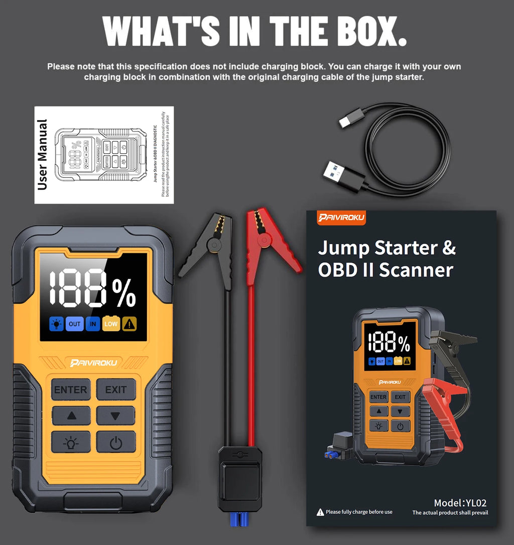 PAIVIROKU Car 5000A Battery Jump Starter with OBD2 Scanner，Code Reader for Check Engine Light, Diagnostic Tool