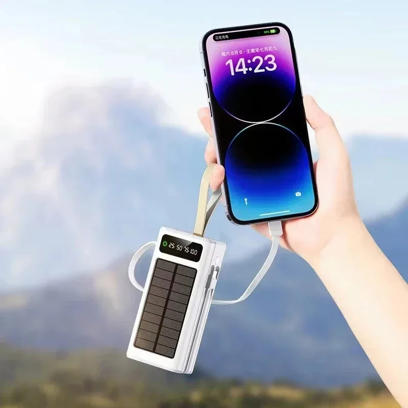 Lenovo 100000mAh Solar Power Bank High-capacity Built-in Cables External Battery LED Light Power Bank for  iPhone Samsung 2026 Car Mobile World