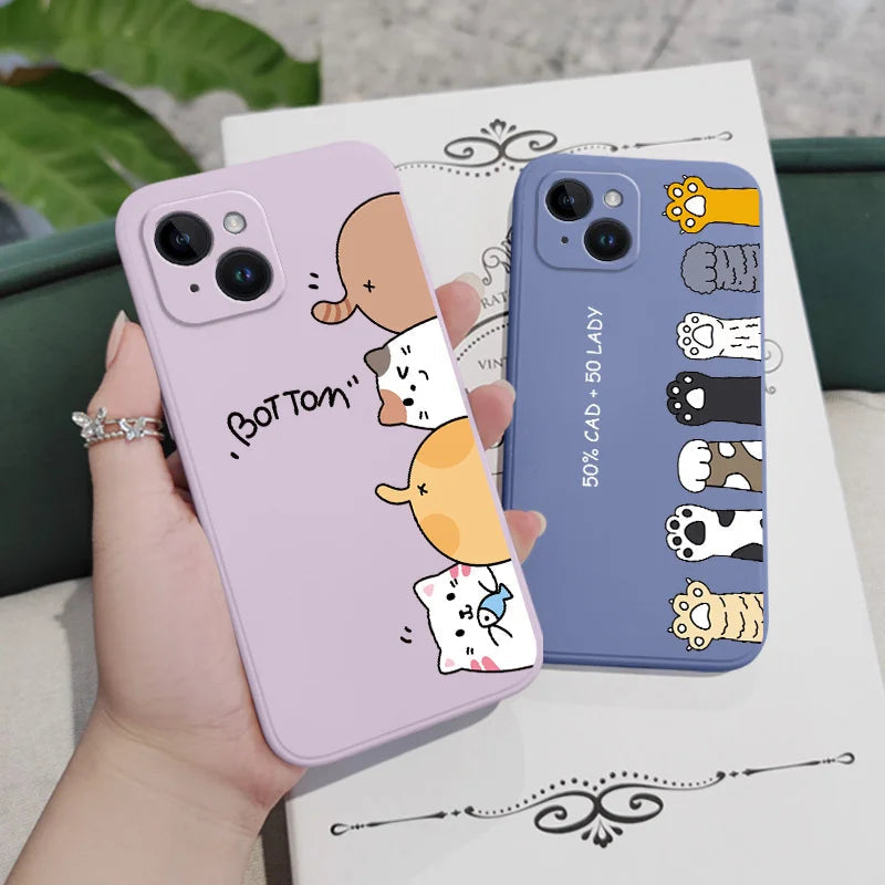Cat Litter Phone Case For iPhone 17 17 Air 16 16e 15 14 13 12 11 Plus Pro Max Mini X XR XS Plus Liquid Silicone Cover