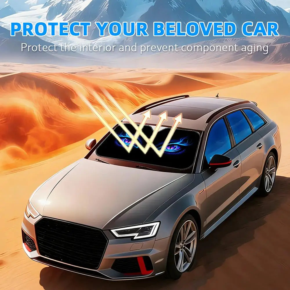 Cool Neon Light eyes Sun Visor Foldable Universal Car Windshield Sun Shade UV Protection Heat Insulation Foldable Cover