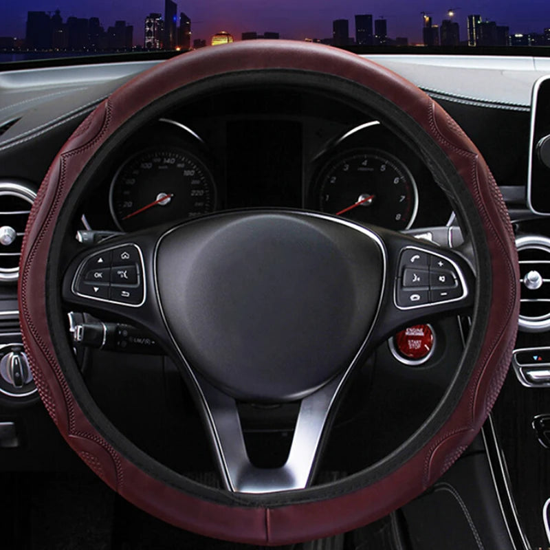 [FE] [FE] Universal Auto Car Steering Wheel Cover Leather Breathable Anti-slip 38cm