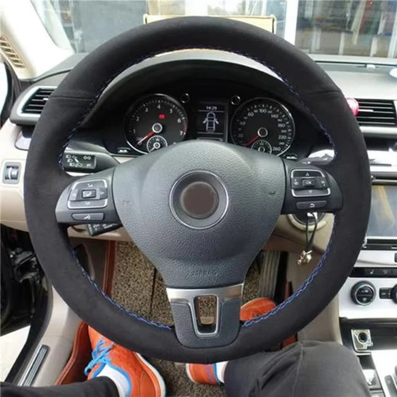 Customized Car Steering Wheel Cover Braid Non-Slip Suede For Volkswagen VW Golf Tiguan Passat B7 Passat CC Touran CM World