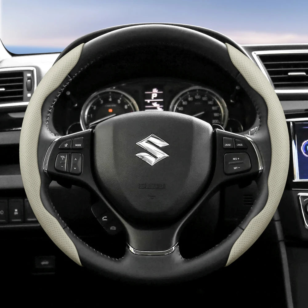 Suitable for Suzuki Breathable Hole Leather Steering Wheel Cover Segmented Quick Release Design Anti-Slip and Durable Swift 2011 Sx4 Grand Vitara Jimny Solio S-Cross Alto Liana Baleno 2013 Zc32S Sport Ly Accessories Ciaz CM World