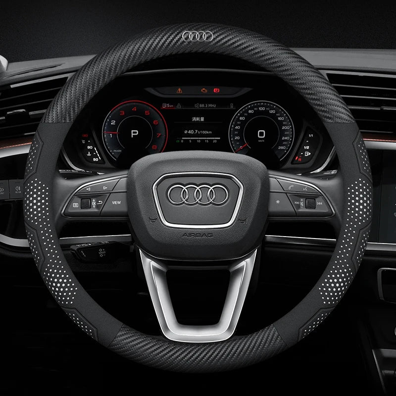 Carbon Fiber Steering Wheel Cover Anti-Slip for Audi SQ5 RSQ5 S3 S4 S5 S6 RS3 RS4 RS5 Q2 Q3 Q5 Q7 Q8 TT A1 A3 A4 A5 A6 A7 A8 CM World