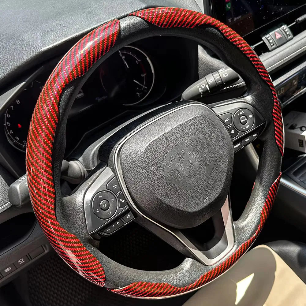 3PCS Car Steering Wheel Cover Warm Winter 38cm Round Steery Wheel Universa Glossy Laser Carbon Fiber Auto Interior Accessories CM World