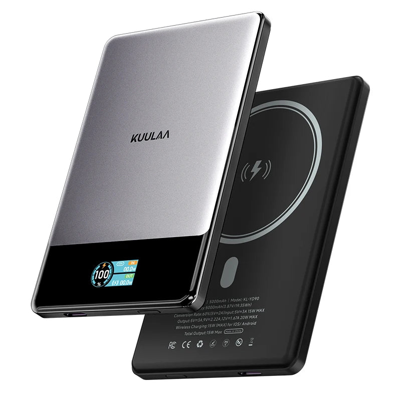 KUULAA Qi2 Magnetic Power Bank 5000mah 15W Wireless Charging 22.5W Wired Charge Qi2-Certified for iPhone 17 16 15 14 13 Pro Max Car Mobile World