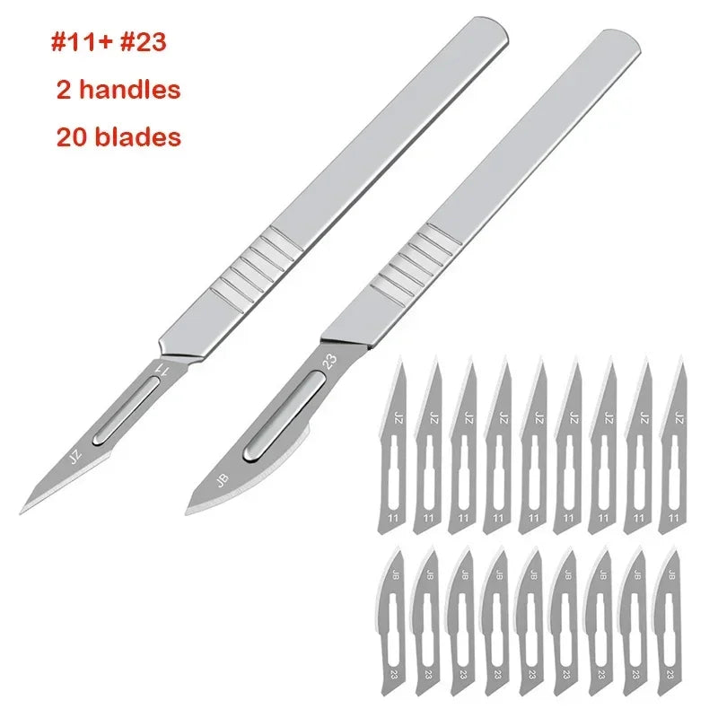 Carbon Steel Carving Metal Scalpel Knife Handle Blades Number 11 23 Surgical Medical Practicing Cutting Sculpting Repairing Tool CM World
