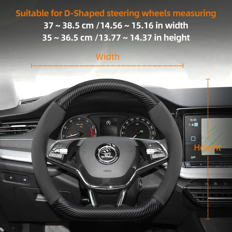 Suitable for Skoda Suede Matte Carbon Fiber Texture Steering Wheel Cover Suitable for Octavia 2 3 A7 1 Superb Roomster A5 Rapid Karoq Yeti Spaceback Fabia Monte Carlo Mk3 Accessories CM World