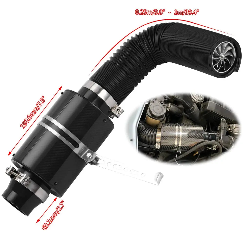 Universal 3" Racing Carbon Fiber Cold Feed Induction Kit Air Intake Kit Air Filter Box With Fan or Wihout  Fan CM World