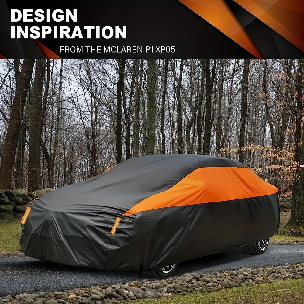 Universal Black+Orange Car Covers Outdoor Waterproof Sun Rain Snow Protection UV Auto Cover SUV/Sedan 190T Car Mobile World