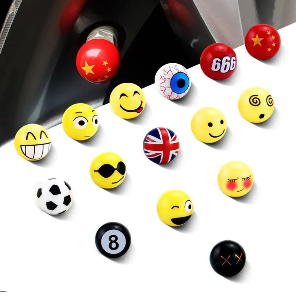 4Pcs Universal Bicycle Motorbike Car Tire Valve Cap Wheel Dust Covers Valve Stem Caps Modified Expression Sphericity Cap Covers CM World