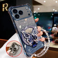 Glitter Butterfly Mirror Crystal Bracelet Case for IPhone 17 Air 16 16E 15 14 Plus 13 12 11 Pro XS Max XR X  Shockproof Cover