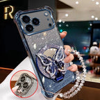 Glitter Butterfly Mirror Crystal Bracelet Case for IPhone 17 Air 16 16E 15 14 Plus 13 12 11 Pro XS Max XR X  Shockproof Cover