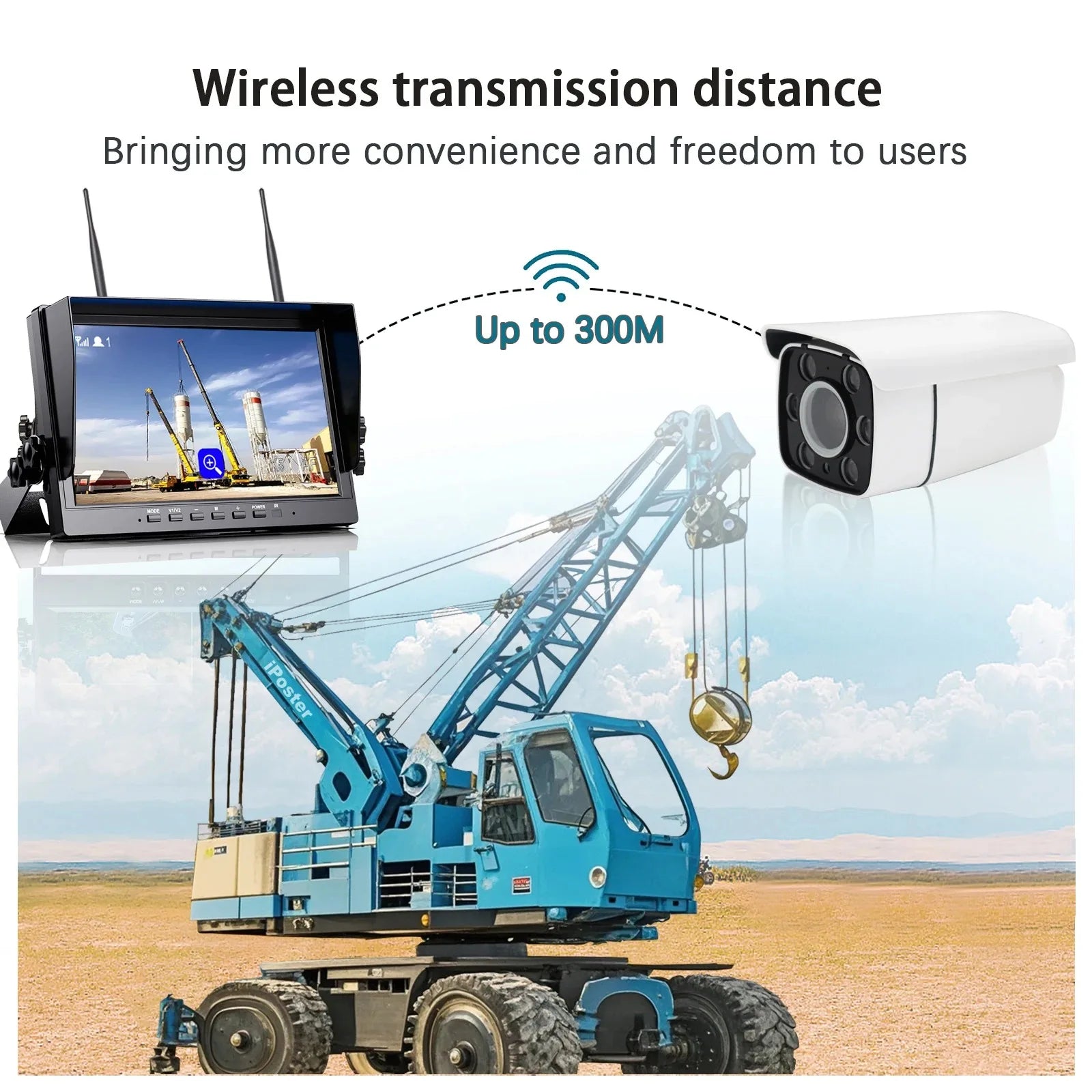 Lastbus Tower Crane Wireless Camera 1080P 30x Optical Zoom 10.1" IPS Screen DVR Monitor For crane/tower crane/forklift/Trailer Car Mobile World